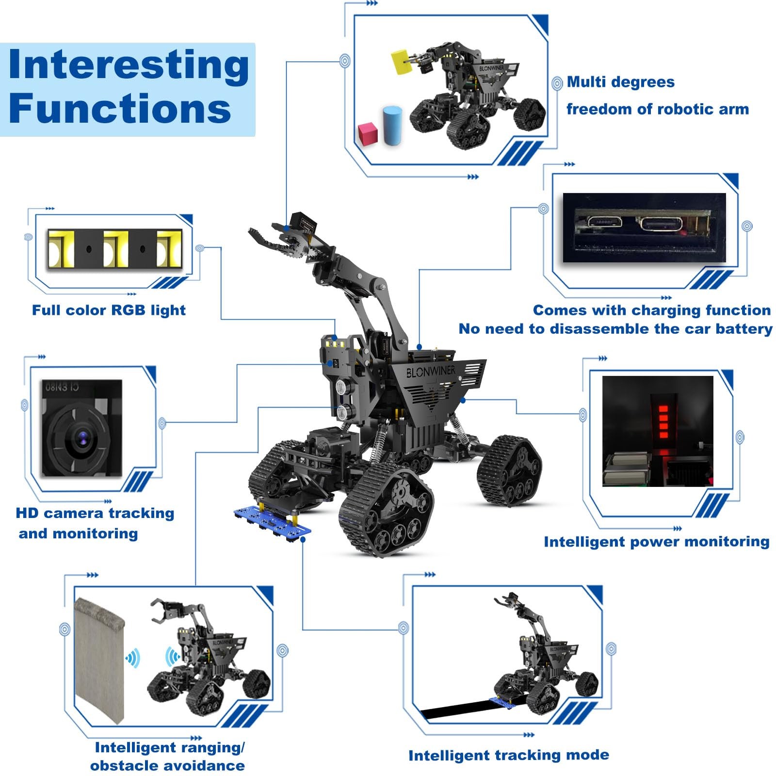 Robot Car Kit, 2 in 1 Smart Robotics Arm Building Toy for Raspberry Pi Python…