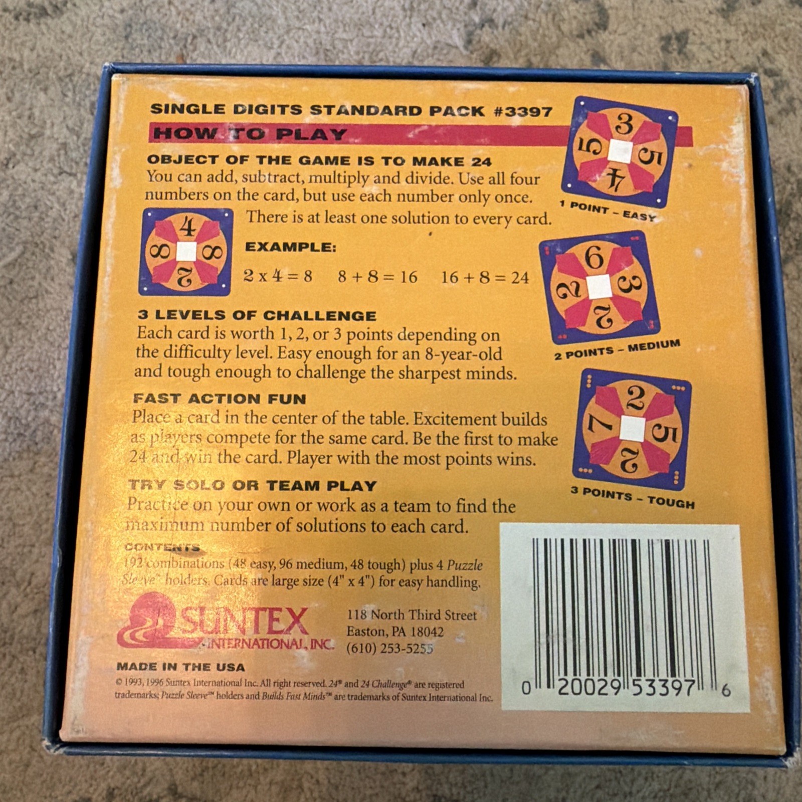 SUNTEX International Single Digits 24 GAME Build Fast Minds Complete Fun Game