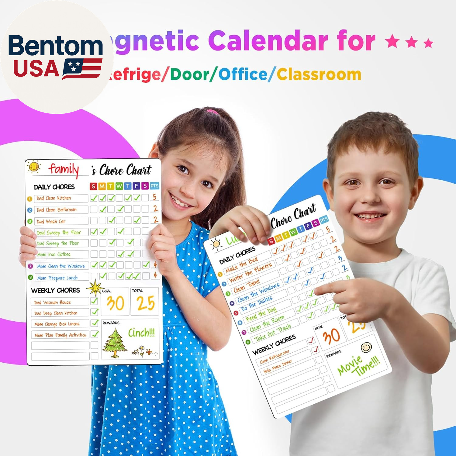 Chore Chart for Kids with 8 Markers, 2 Pack 8″X12″ Dry Erase Chore Chart for Mul