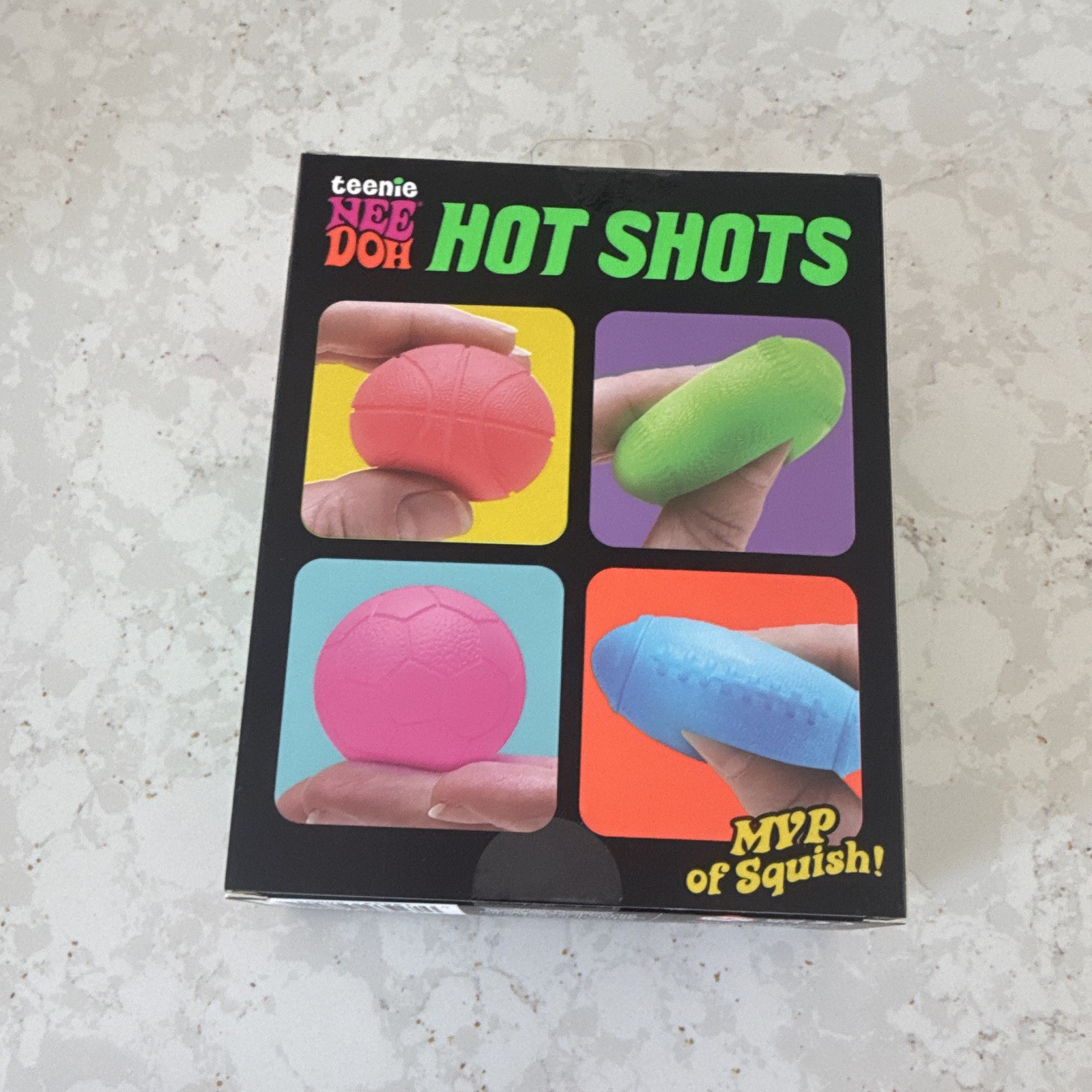 Schylling NeeDoh Teenie Hot Shots Squish Squeeze Toy Set, Pink/Green/Blue/Orange