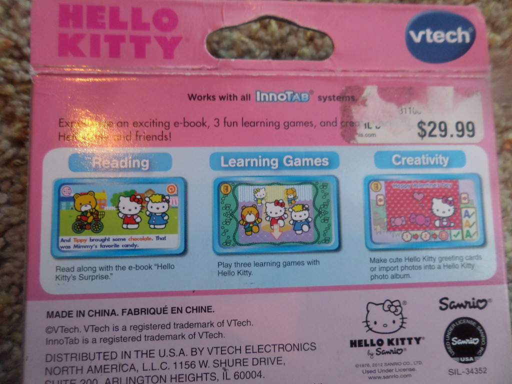 VTECH InnoTab HELLO KITTY Learning APP 3-6 Years Pre K-1st Grade NIB* MSRP $29