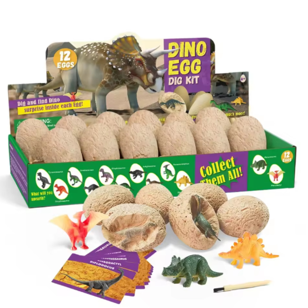 12PCS Dinosaur Egg Dig Kit Fossil Excavation STEM Science Toy Gift Set