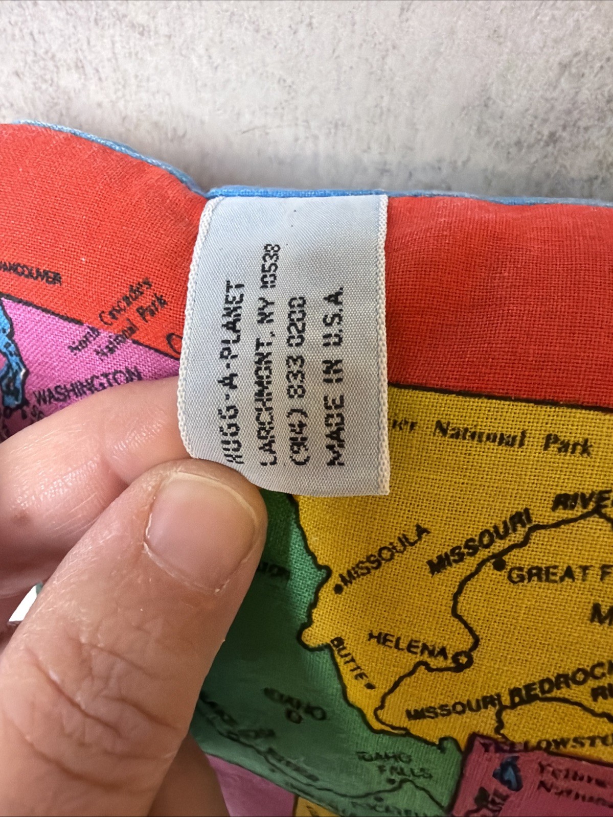 Vintage 1990 Hugg-A-Planet HUGG AMERICA Political Map Plush Pillow Educational