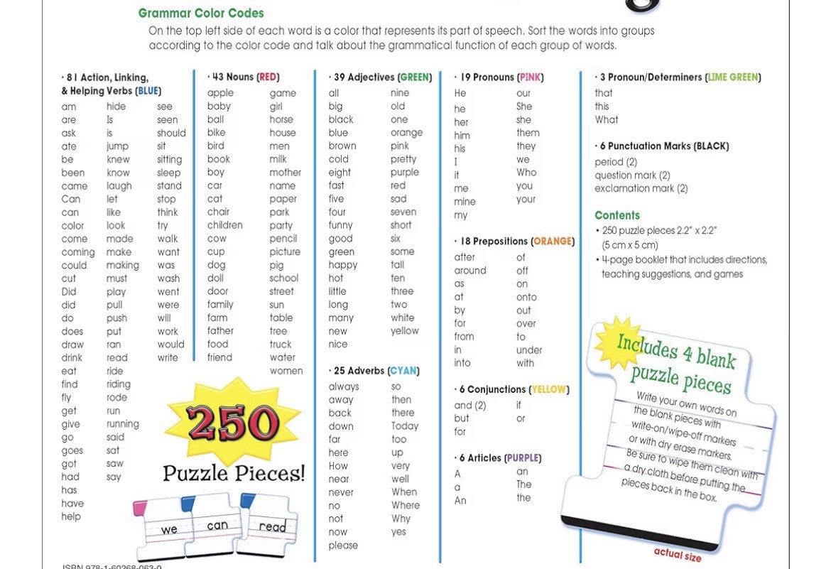 Sight Words Reading Sentence Building Puzzle Grammar Homeschool Study Big Box