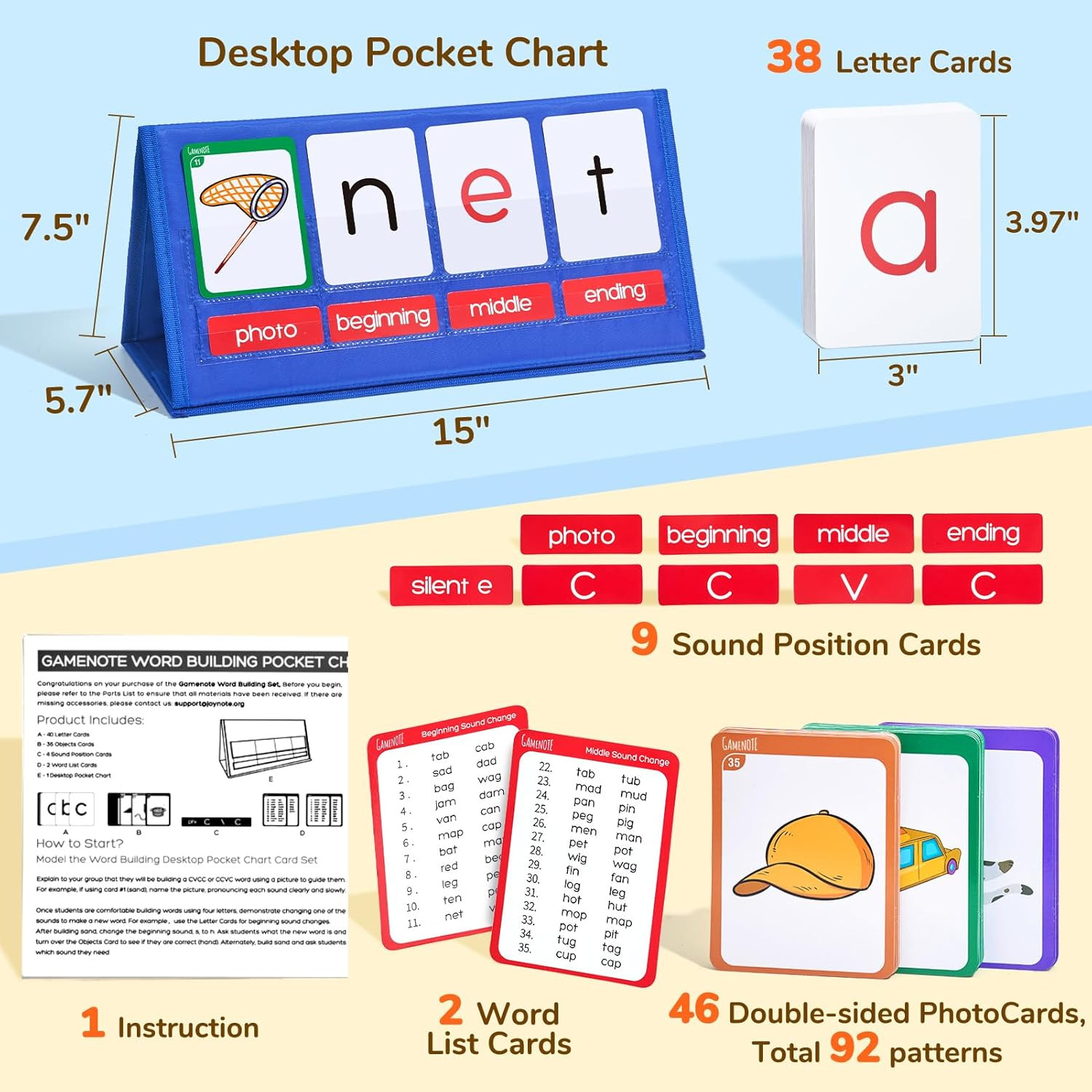 Word Building Desktop Pocket Chart Tent Flash Cards Kit – CVC Words Phonics Game