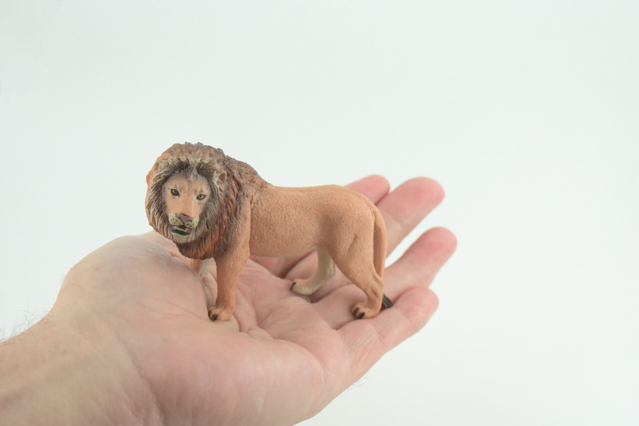 African Male Lion Toy, Realistic Hand Painted Rubber Model 4 Inches CH782 BB182
