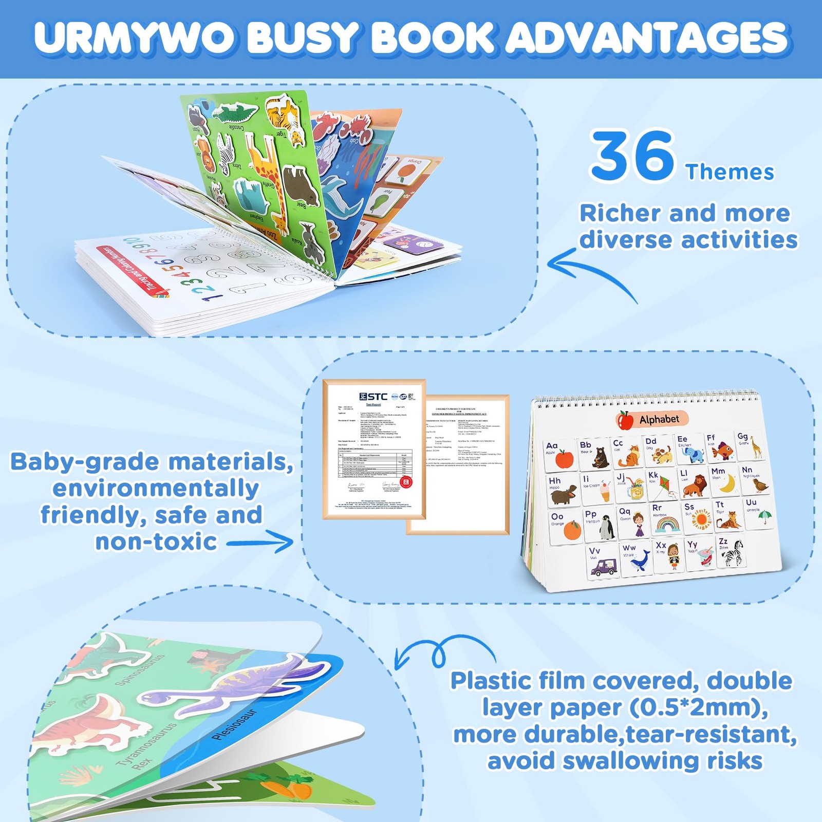 Busy Book for Toddlers 3-5, Preschool Learning Large-36 Themes, Multicolored