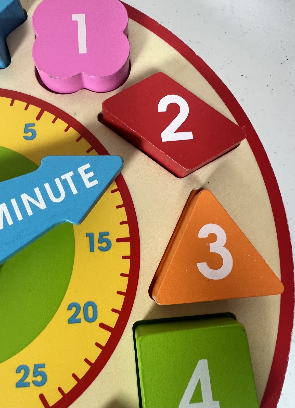 Wooden Educational Clock Puzzle Shape Sorter Telling Time Numbers Colors Kids