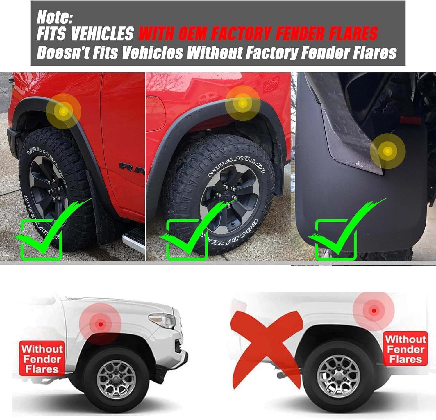 Mud Flaps Fit for 2019-2024 Ram 1500 (New Body Style) w/OEM Fender Flares,