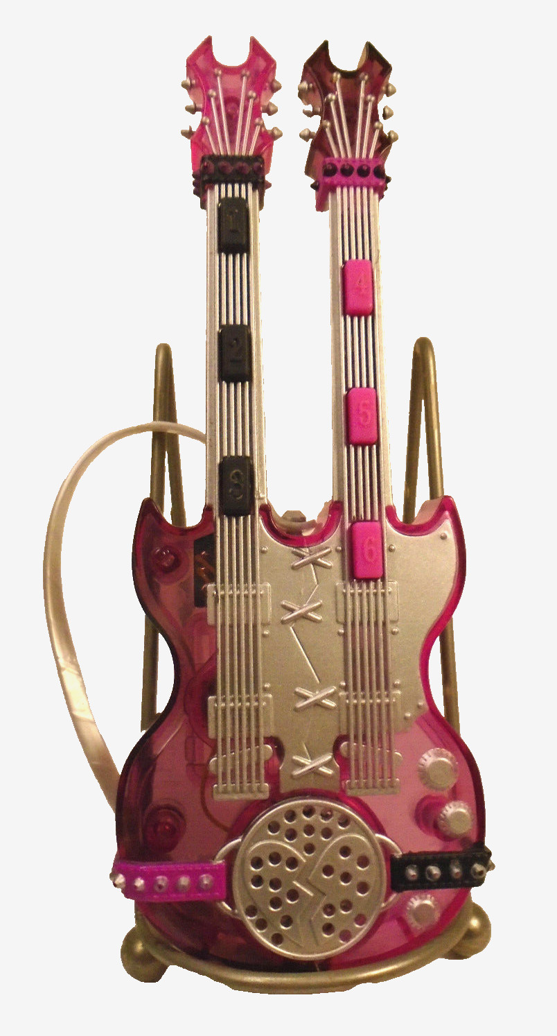 MGA LOL OMG Purple Battery Operated Double Neck Guitar Toy 7″