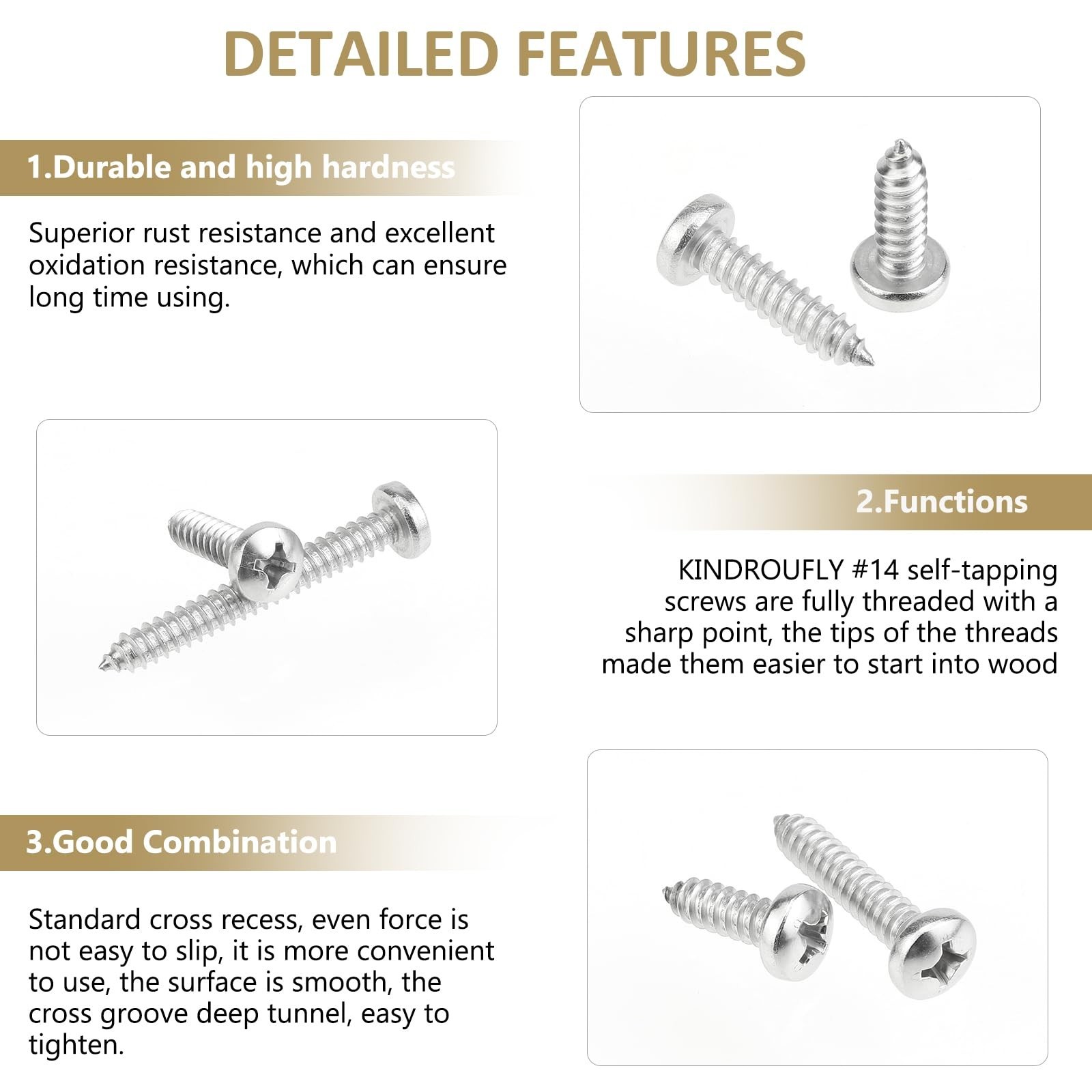 50 Pieces #14 x 3/4″ 1″ 1-1/4″ 1-1/2″ 2″ Phillips Pan Head Self-Tapping Screw…
