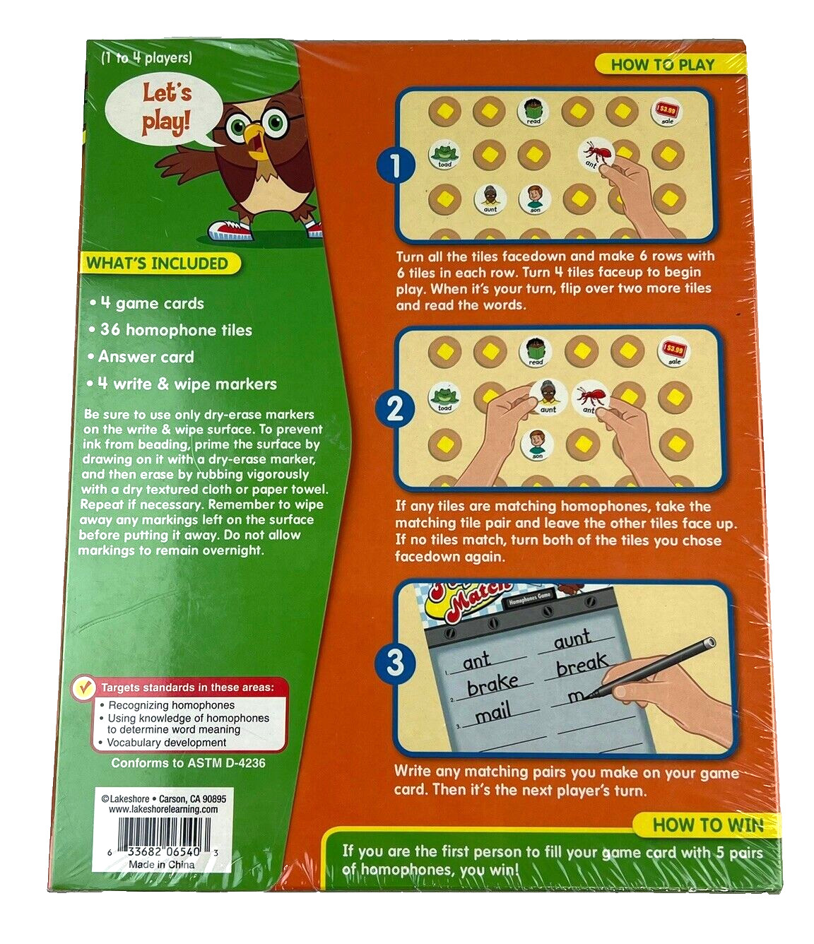 Lakeshore Vocabulary Learning Game Flip & Match Homophones Home Schooling New