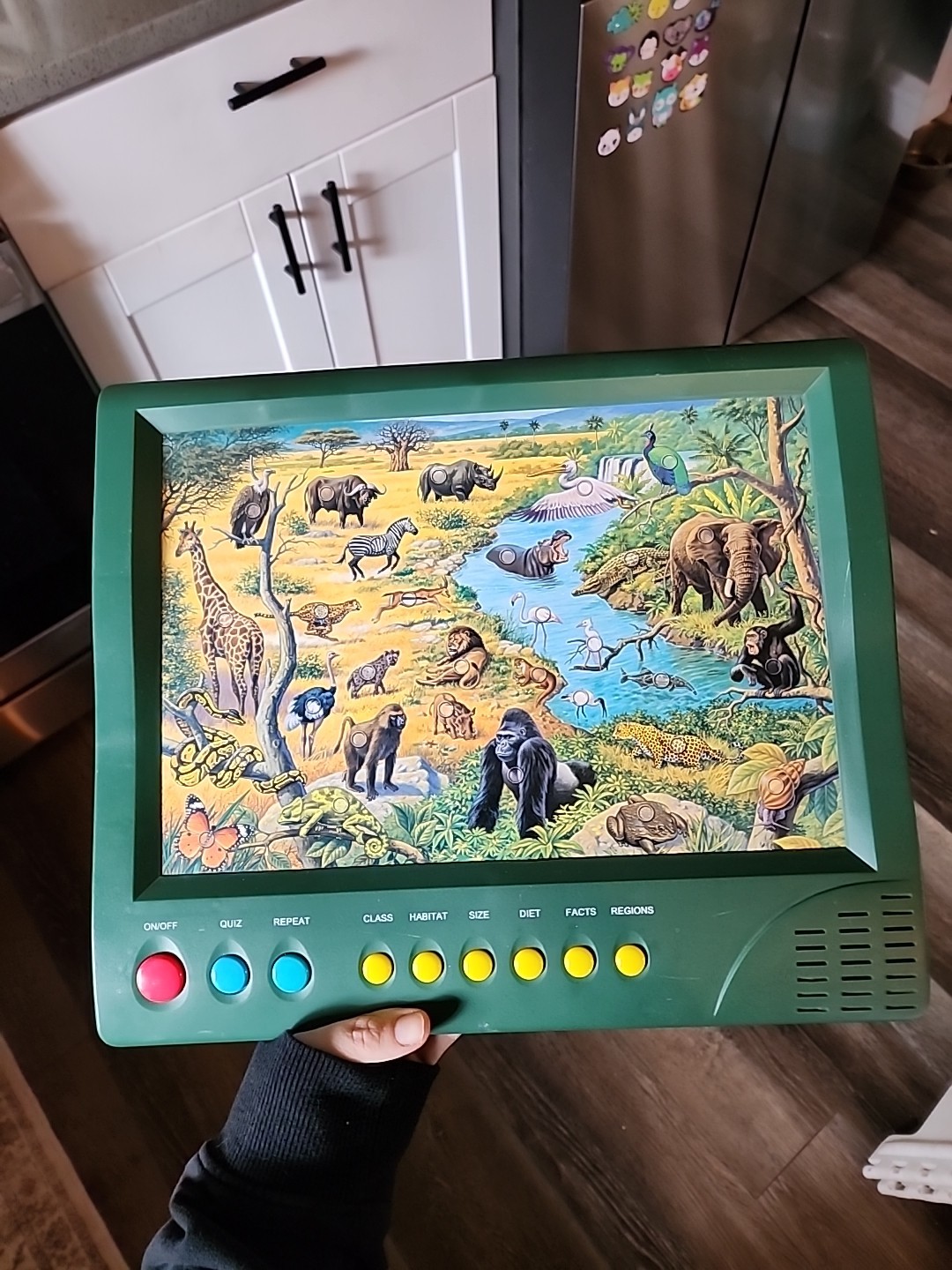 GEO GENIUS GREEN JUNGLE ANIMALS INTERACTIVE QUIZ TOY SOUND HABITAT FACTS 1998