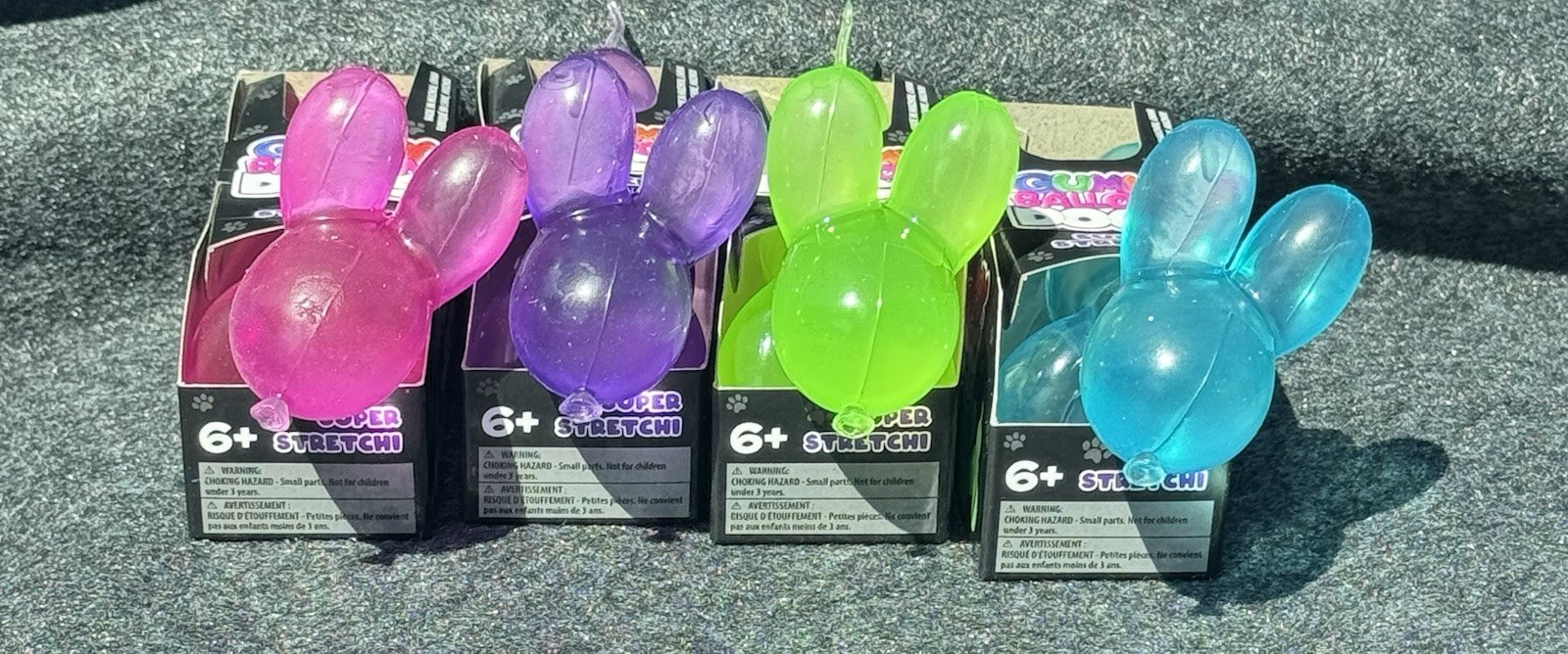 *NEW* Gummy Balloon Dogs Super Stretchy Toy Blue Pink Purple & Green Set of 4