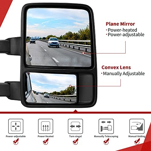 Towing Mirror Compatible with 2008-2016 Amber For 08-16 F250/F350/F450/F550 RH