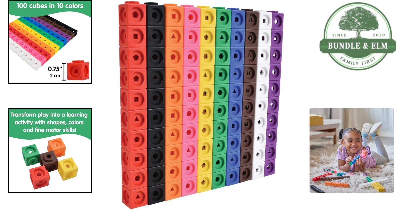 Geometric Shape Sorting Toy, 100 Math Cubes for Counting and Learning Skills
