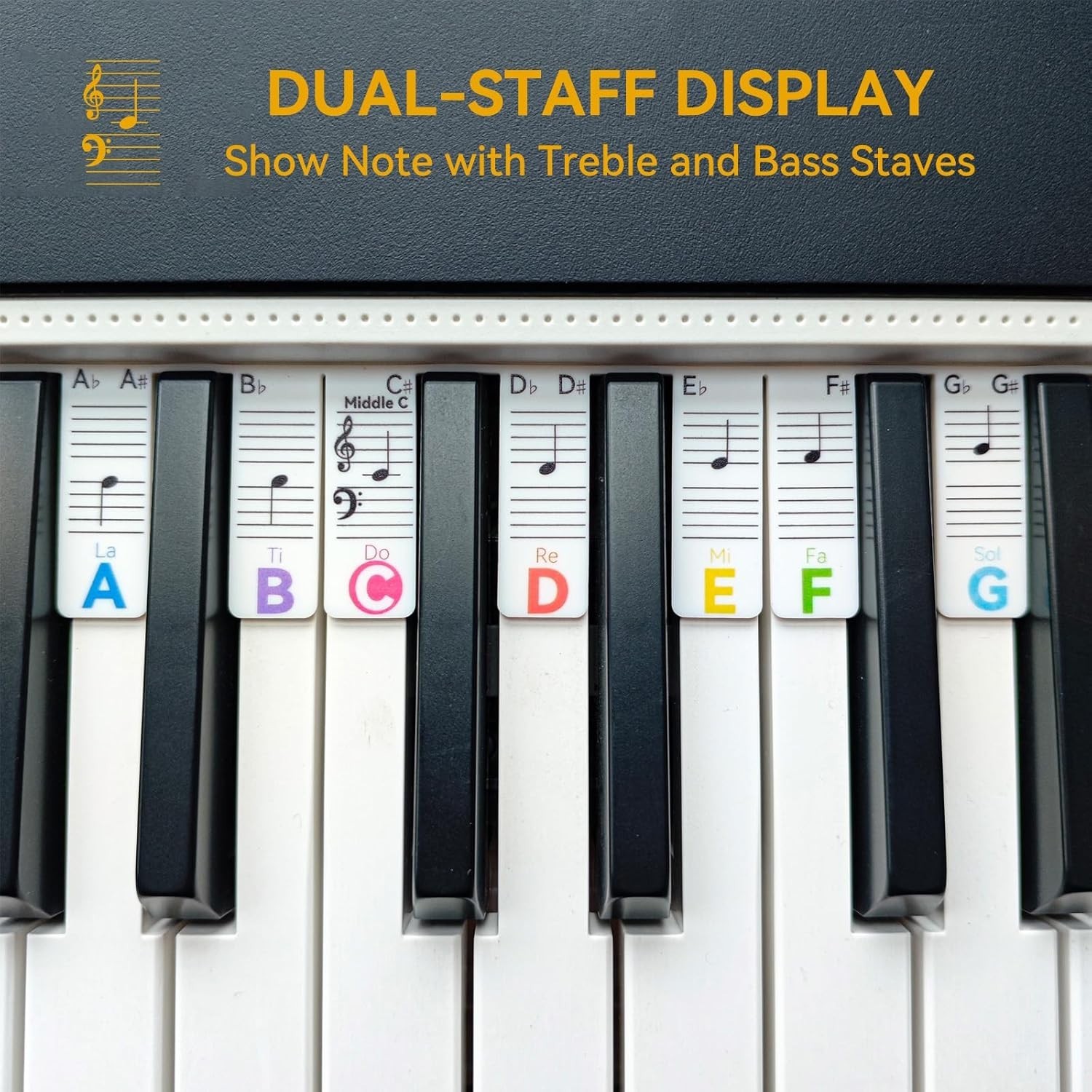 Piano Note Strips with Solfege Do Re Mi, Removable Piano Keyboard Stickers, P…