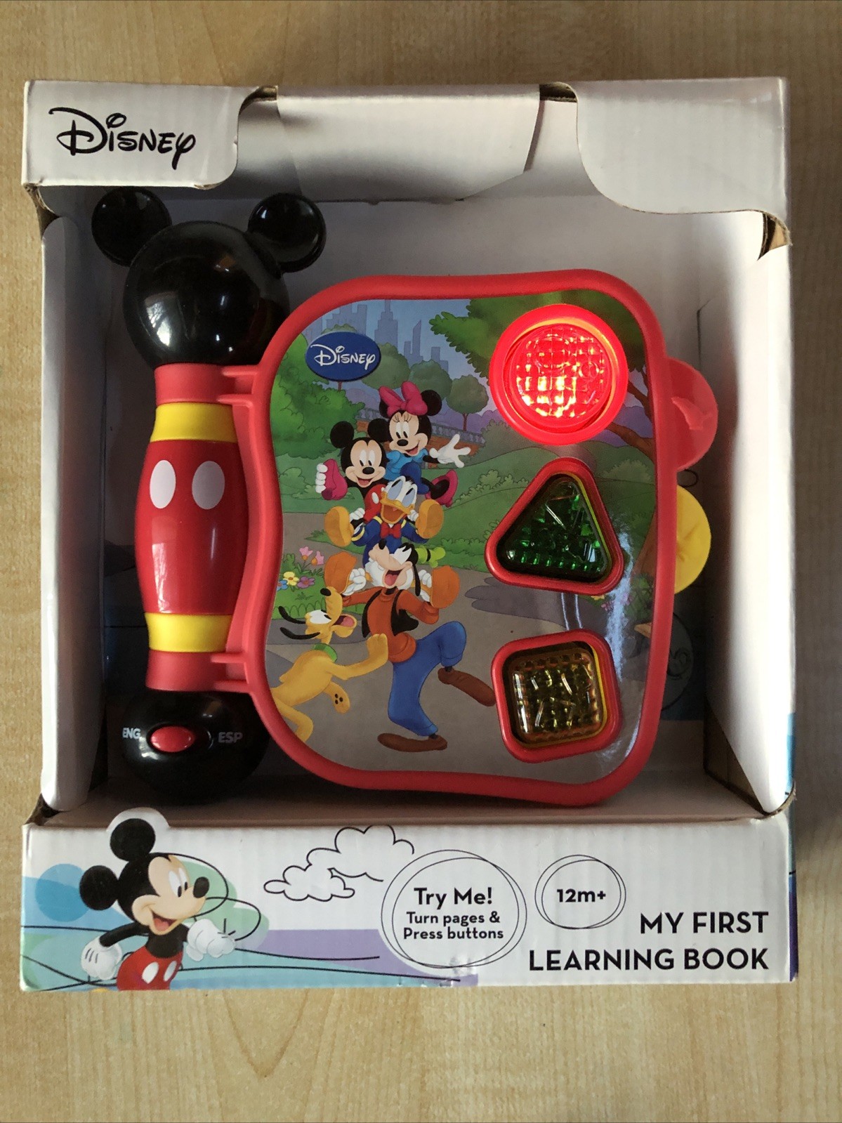 Disney’s My First Learning Book Mickey 12M+ Shapes Numbers Lights Bilingual NEW!