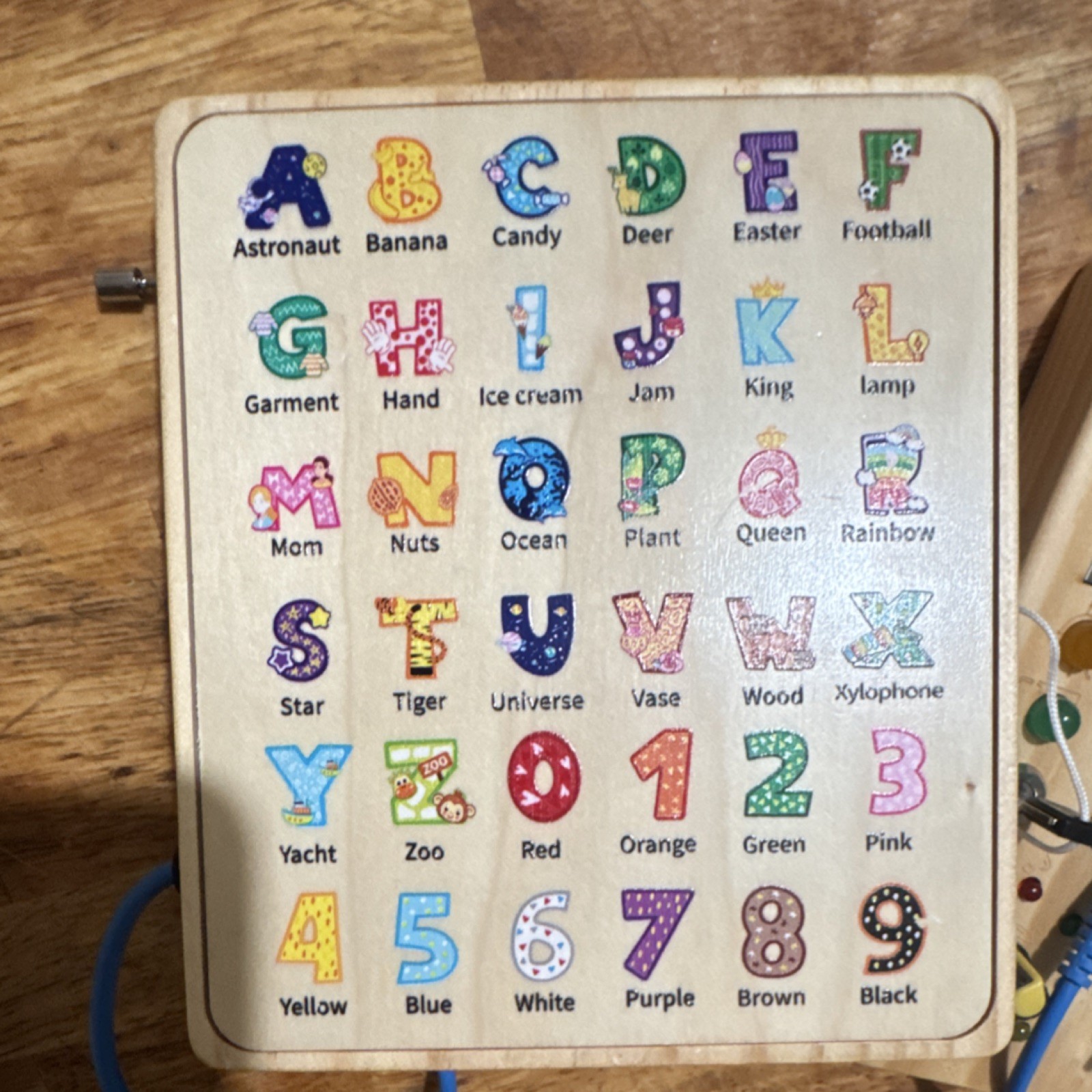 Wooden Electronic Busy Board w/ Lights & Switches, ABC Alphabet Learning Board