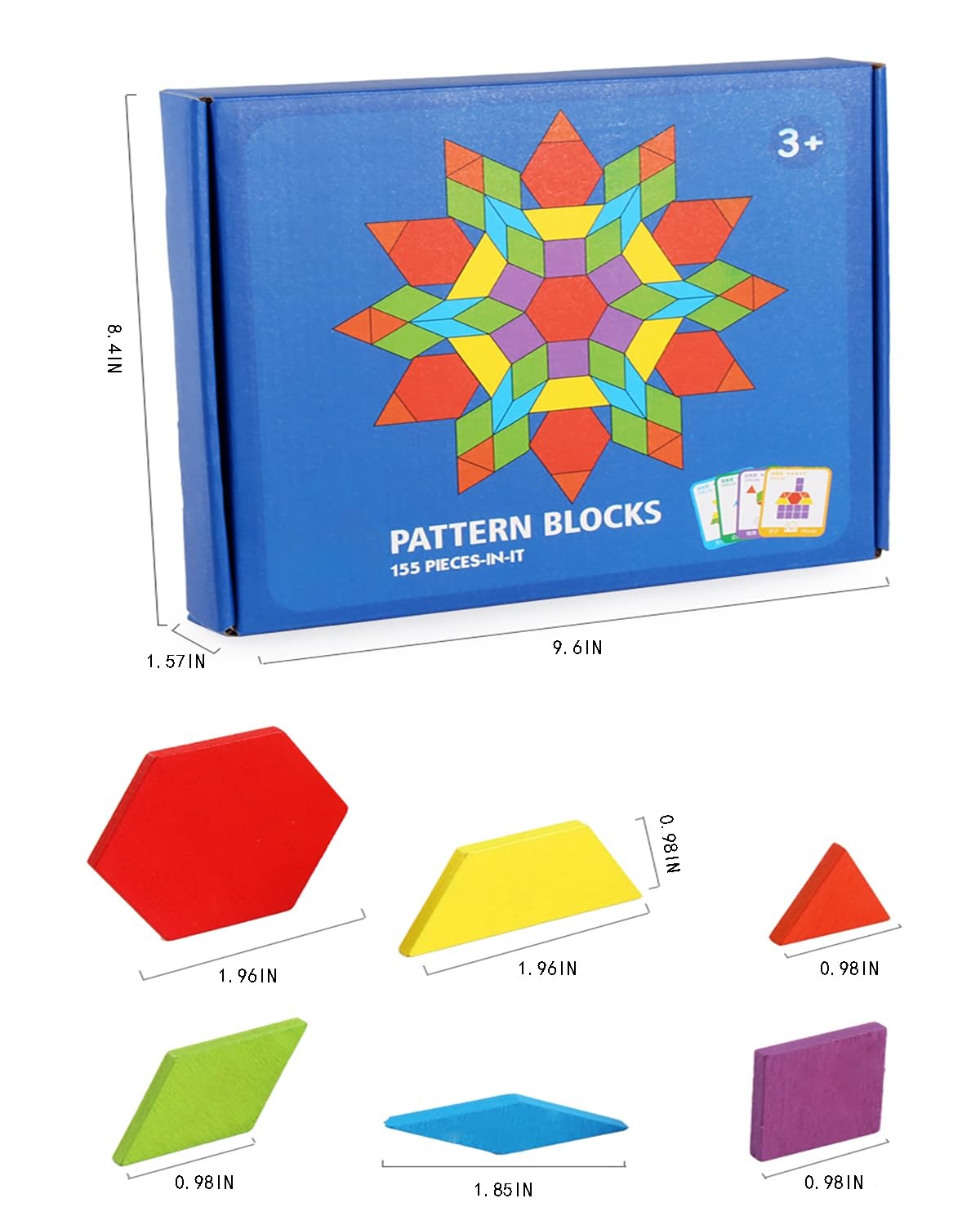 ZHUGEYG 155 Pcs Wooden Pattern Blocks Set – Geometric Shape Puzzle 1-2 inch