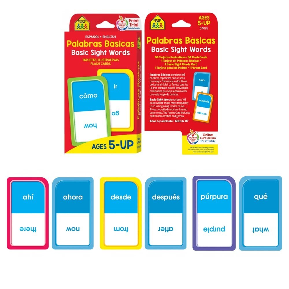 Spanish English Flash Cards Bilingual Vocabulary Phrases Numbers for Kids 4 Pack