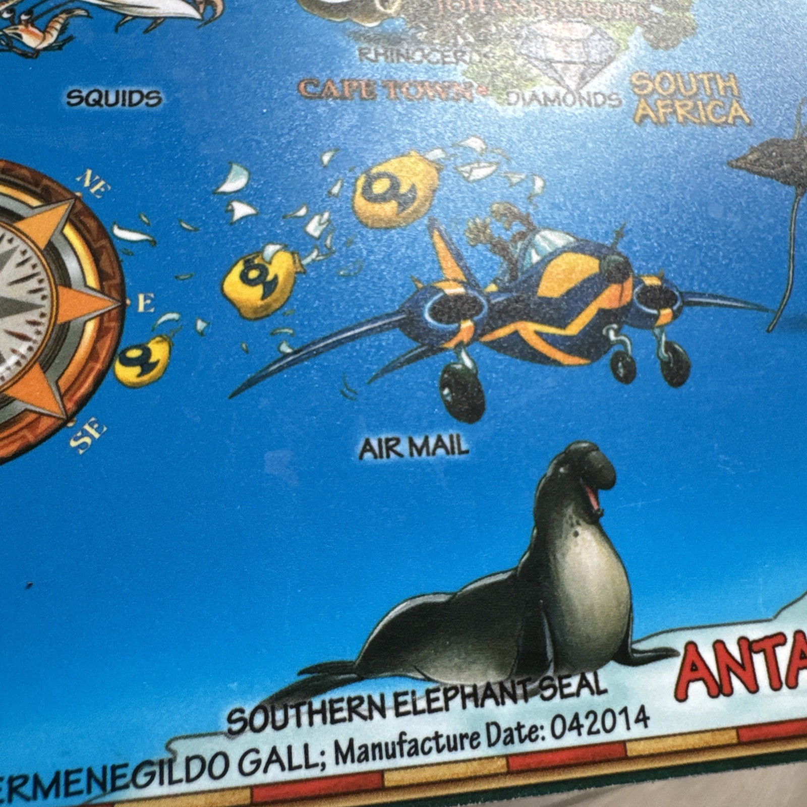 2014 Dino Laminated Geography Learning Placemat World Map 18” x 14” Cartoon
