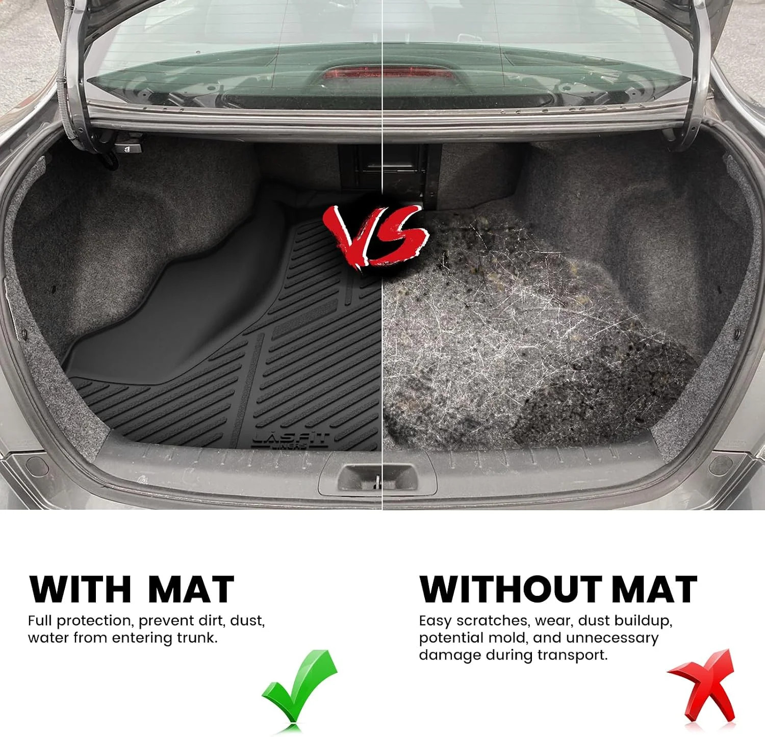 LASFIT Trunk Mat for Honda Accord 2012 2011 2010 2009 2008, All Weather TPE Cust