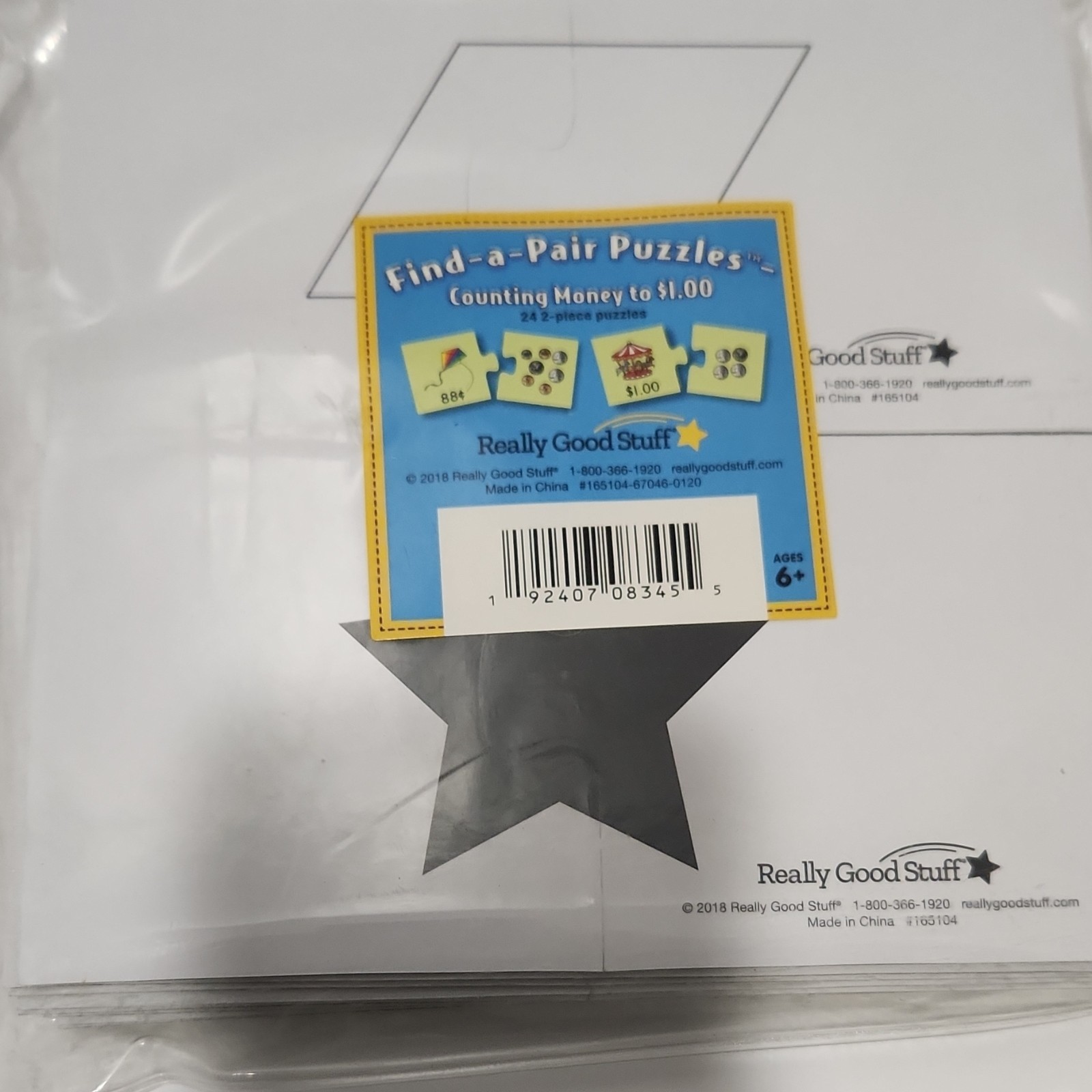 Really Good Stuff Find-a-Pair Number Match Money Puzzles Ages 6-7 165104 165074