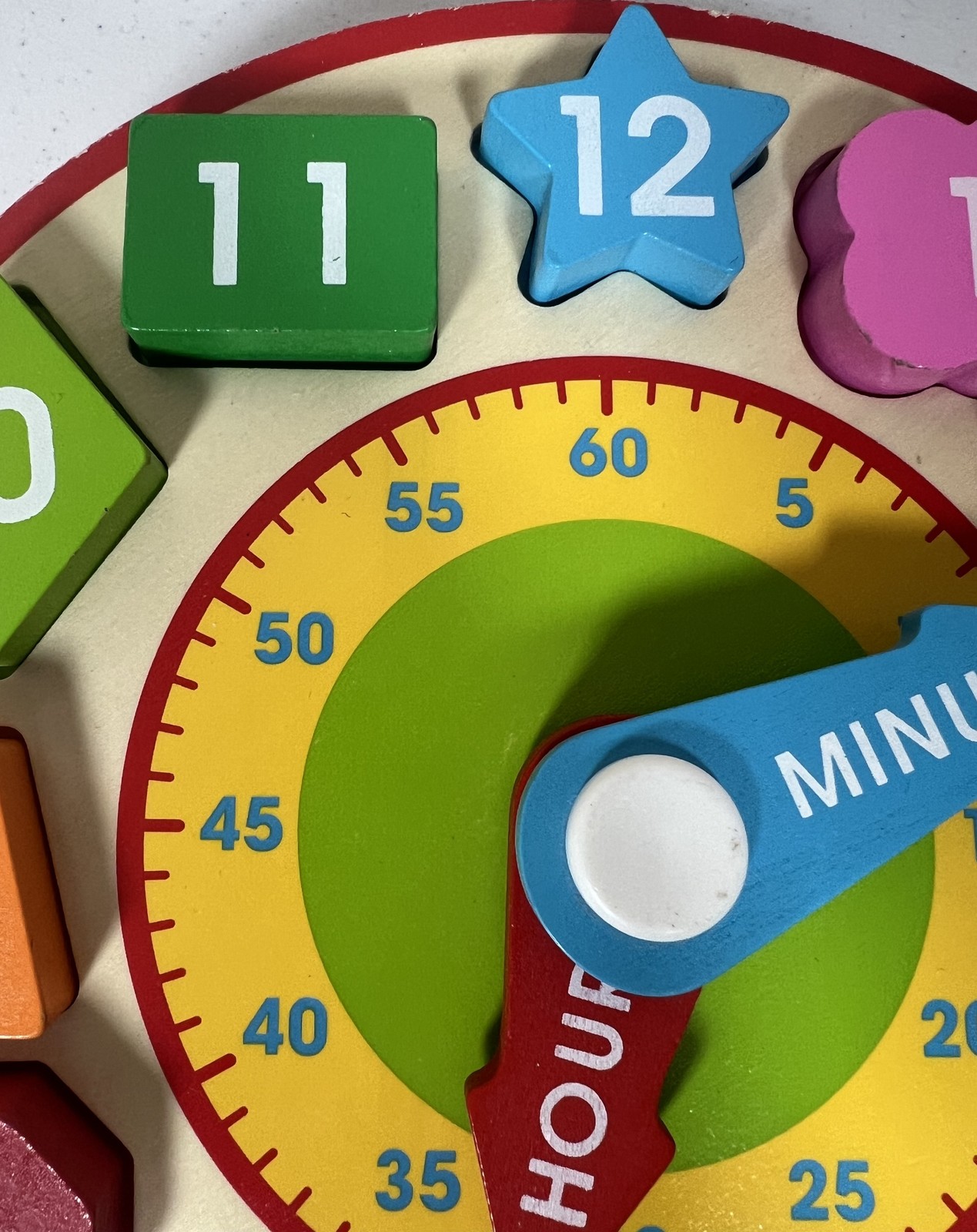 Wooden Educational Clock Puzzle Shape Sorter Telling Time Numbers Colors Kids