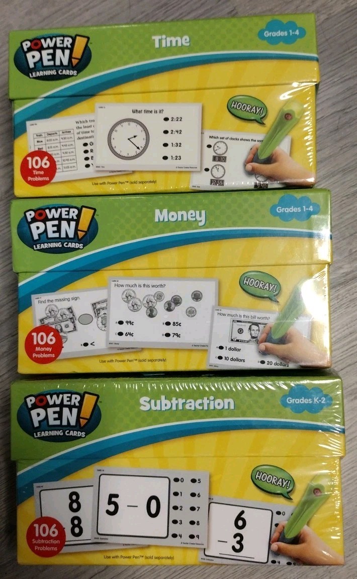 Power Pen Learning Cards Time Money Subtraction 160 Cards Each Lot Of 3 Sealed