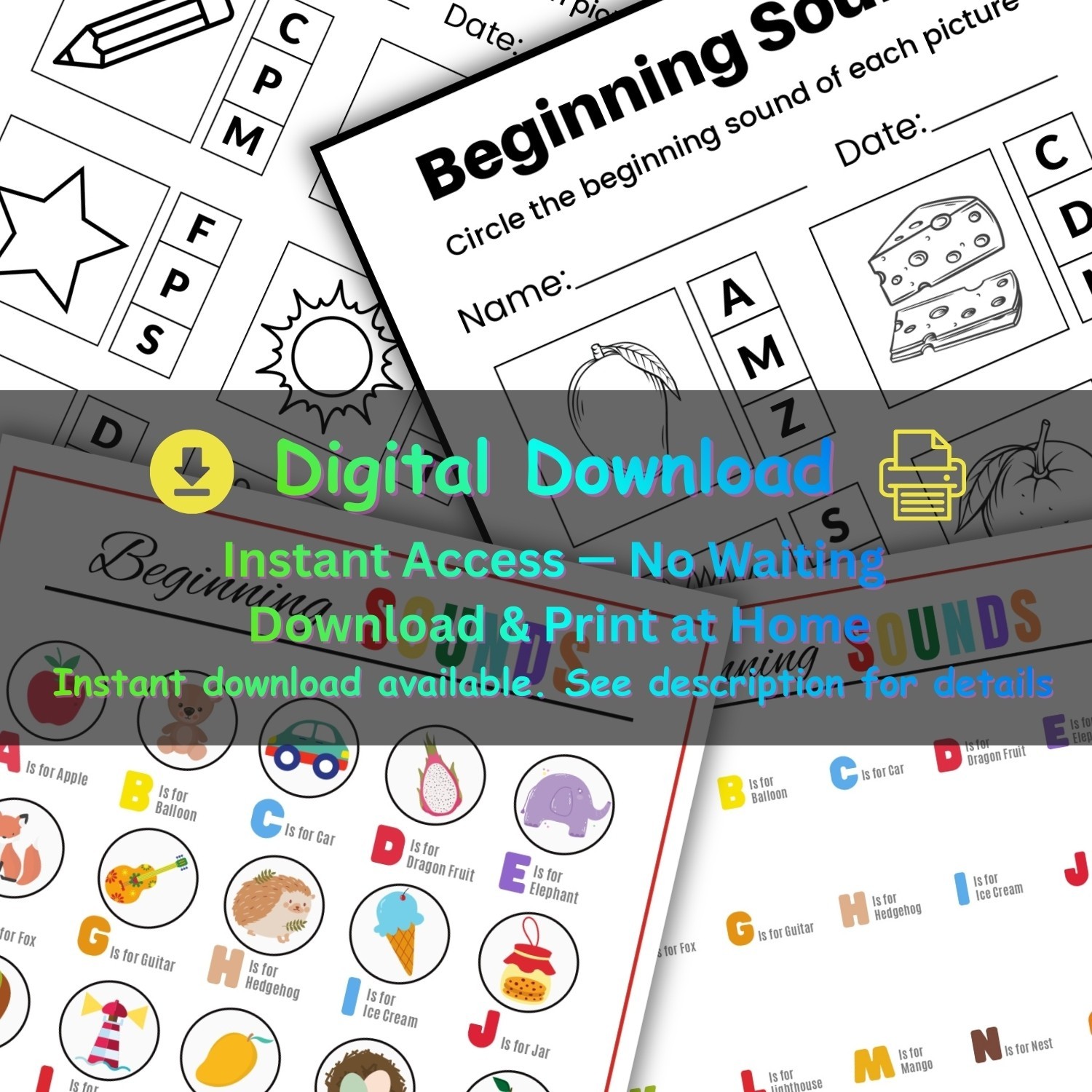 Beginning Sounds & Alphabet Worksheets Bundle | Printable