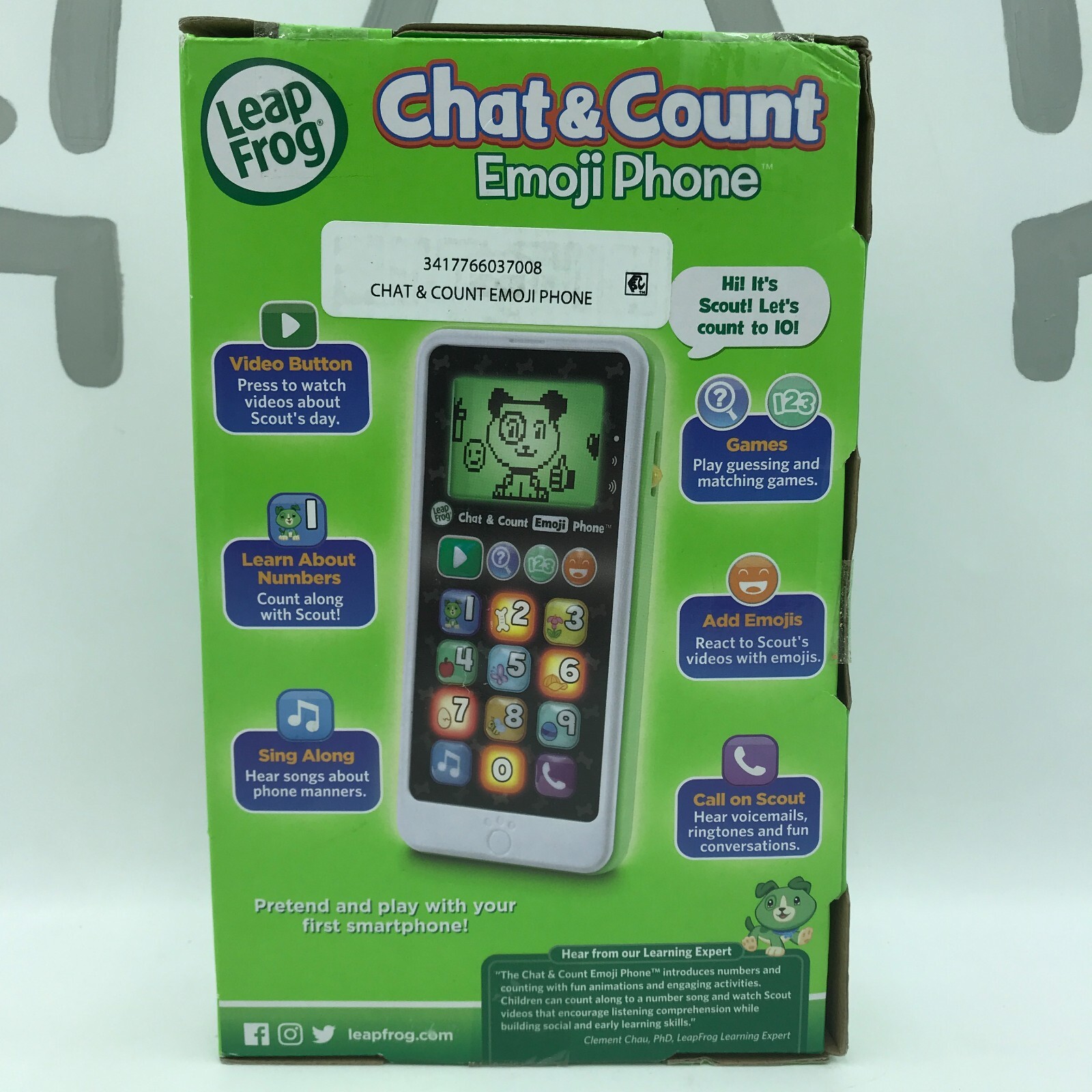 LeapFrog Chat and Count Emoji Phone, Green New Damaged Box