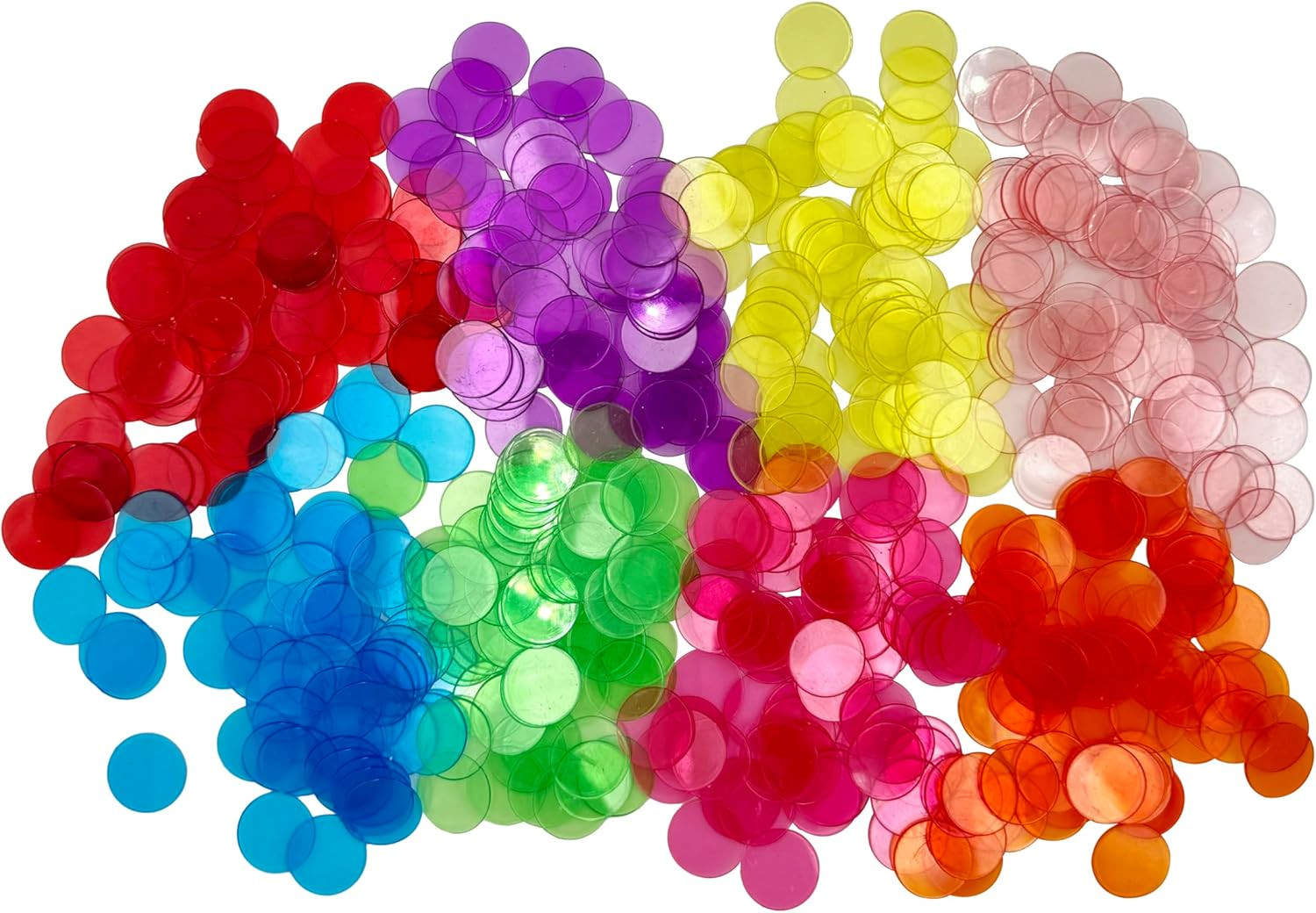 500 Pcs of 3/4 Inch Transparent 8 Color Clear Bingo Counting Chips Plastic Marke
