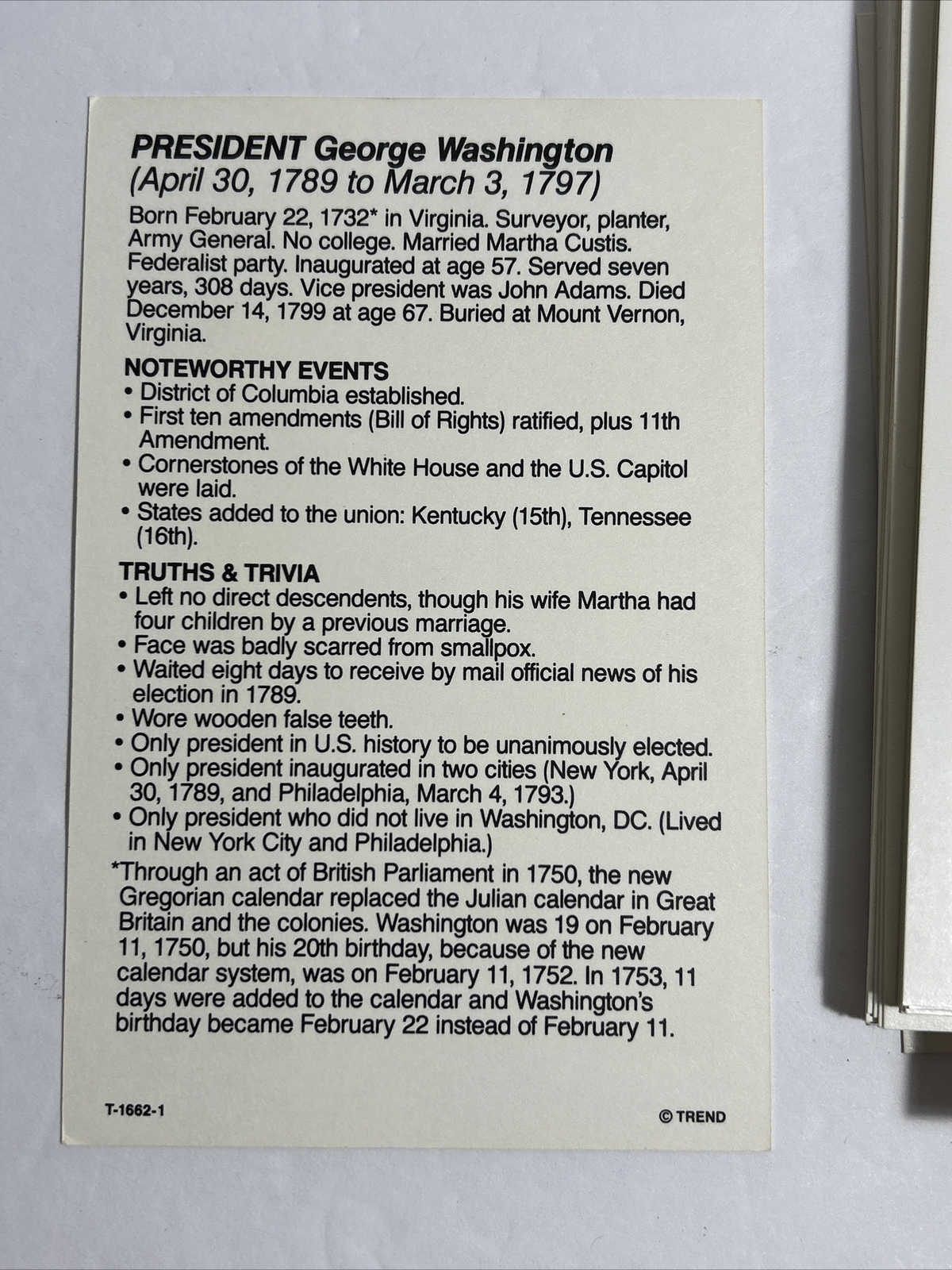 Trend Presidents of the United States Fun-To-Know Flash Cards 1992 T-1662