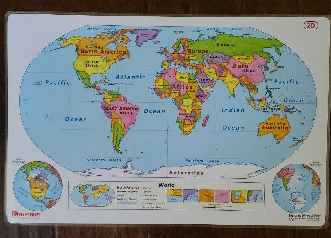 17″X11″ Laminated Double-Sided United States 2C & World Map 2D Nystrom LOT of 10