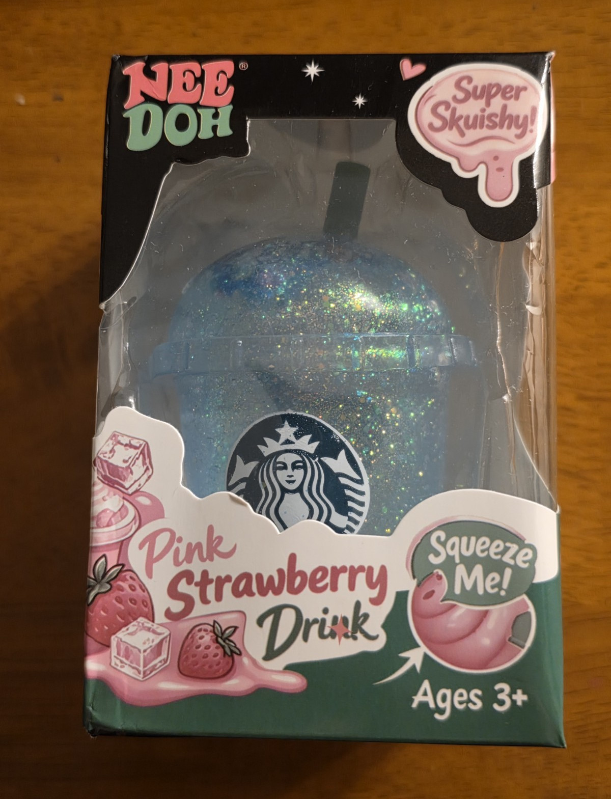 Blue Starbucks Strawberry Pink Drink Sugar Filled Squishy Toy, New In box