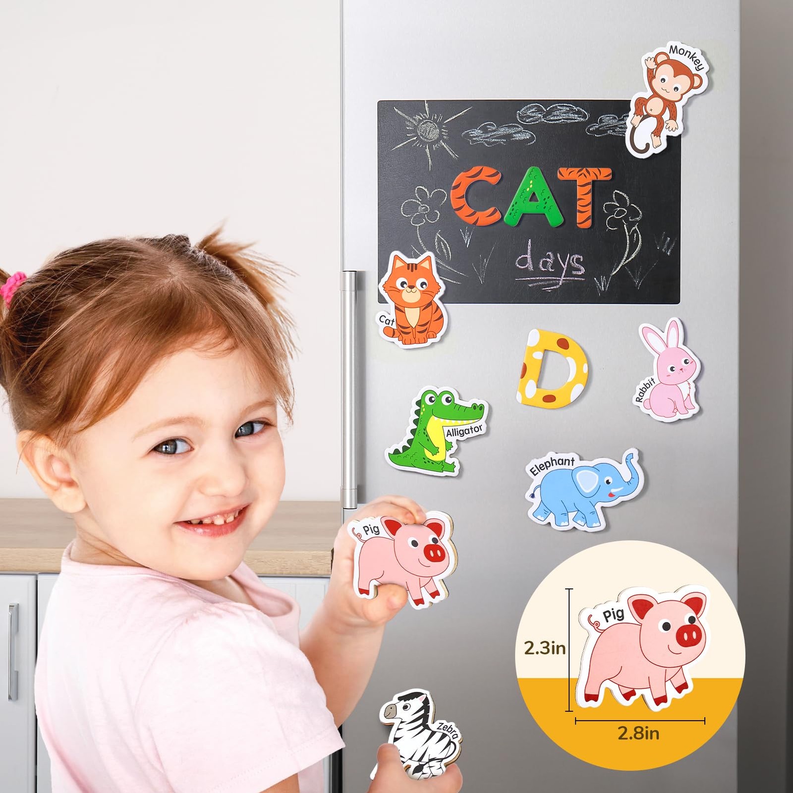 JoyCat Wooden Fridge Magnets for Toddlers – 2.36″ x 2.5″ x 0.14″, Multi Color