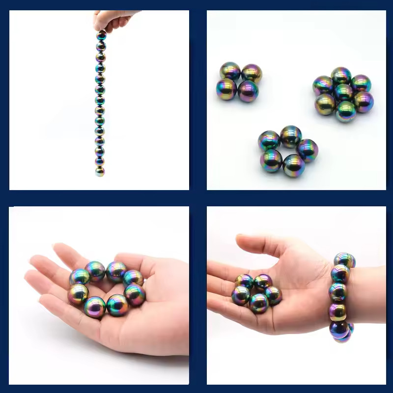 Magnetic Iridescent Hematite Spheres – 22pcs 14mm Sensory STEM Desk Toy Bracelet