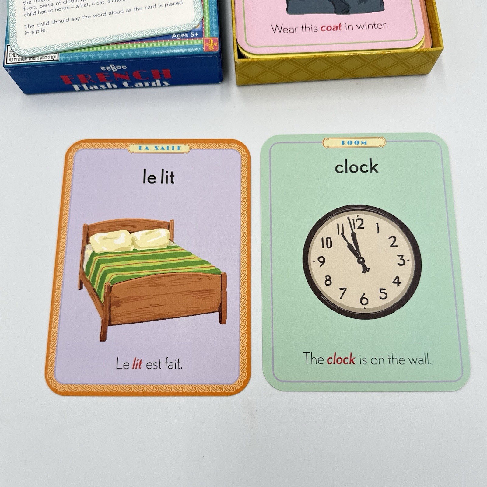 eeBoo French Words Flash Cards 56 Cards Pronunciation Guide Ages 5+ COMPLETE