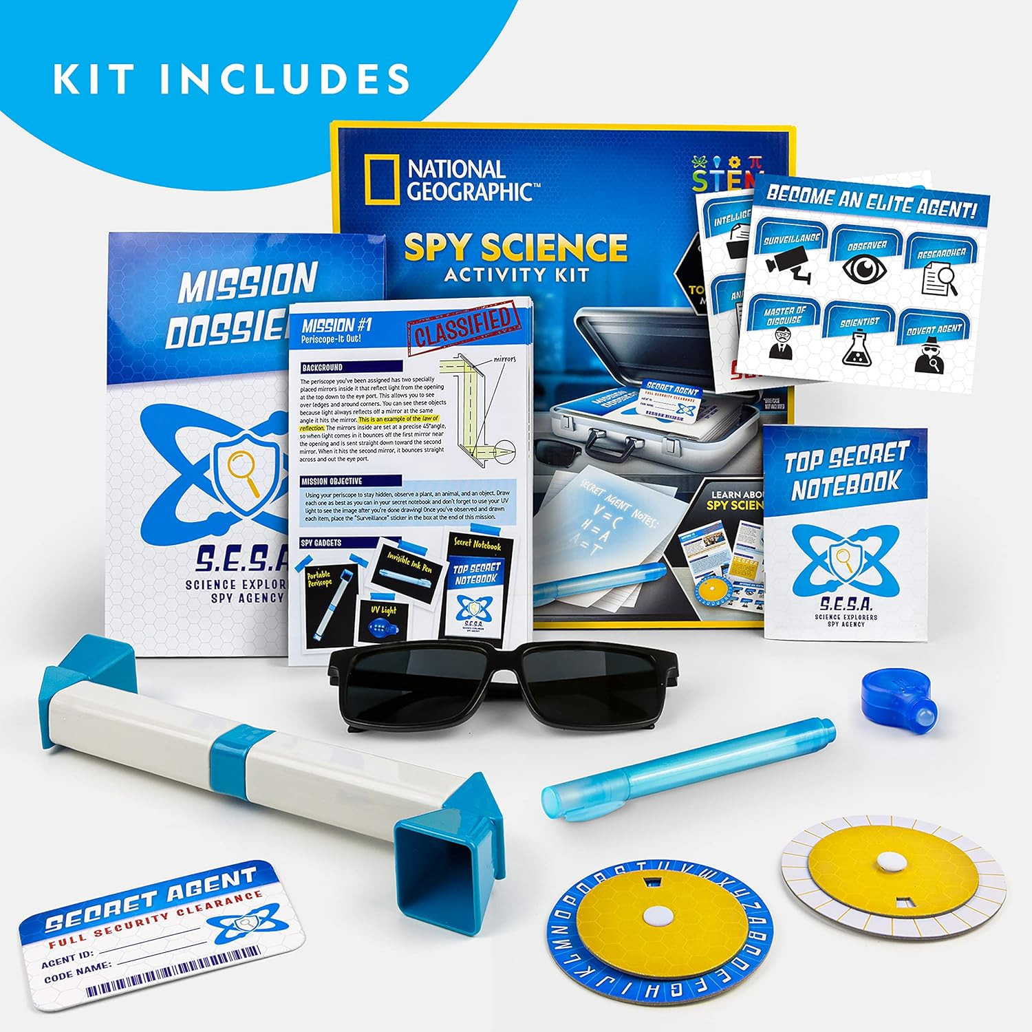 NATIONAL GEOGRAPHIC Spy Science Kit – Kids Spy Activity Set, Complete 10 Secret