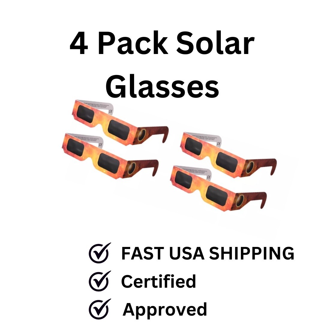 Solar Eclipse Glasses 4 Pack – ISO & CE Certified – AAS NASA Approved Safe 2024