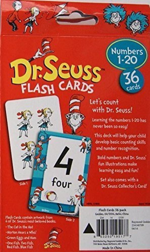 Dr. Seuss Educational Flash Cards Numbers 1-20 to Kids Ages 3 and Up – 36 Cards