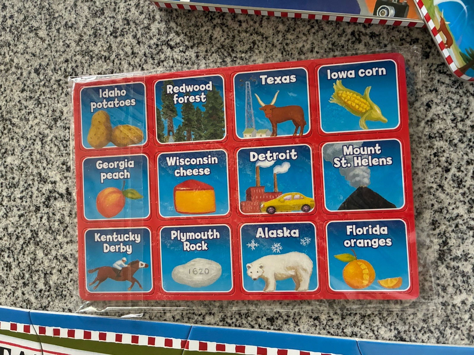 USA United States America Memory Game Wall Map Large Puzzel Stickers Storage Tin