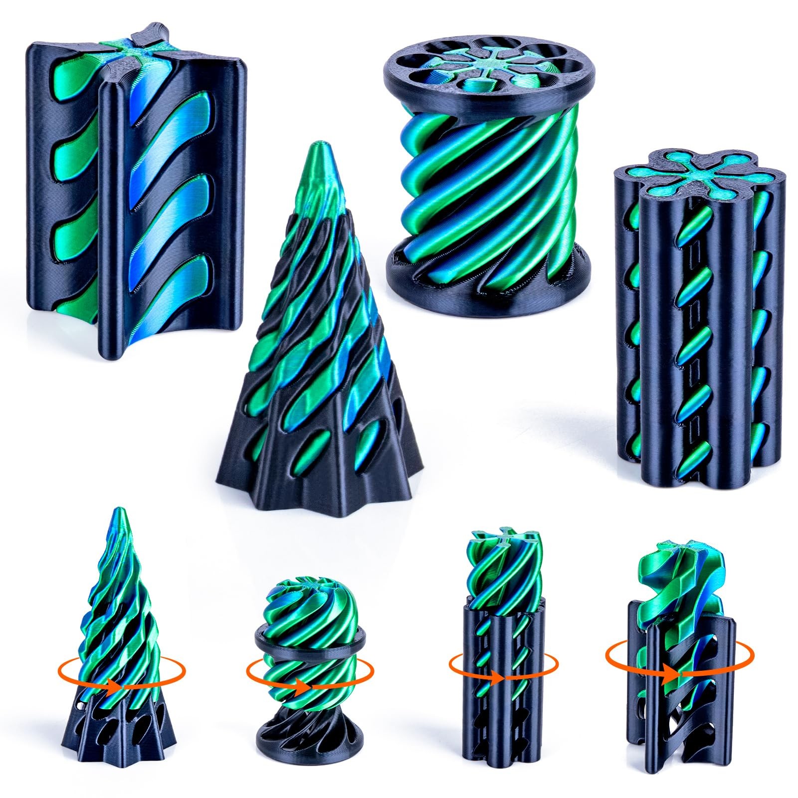 3Dgenius 4 Pack Impossible Cone Fidget Toy, 3D Printed Black+dark Blue Green