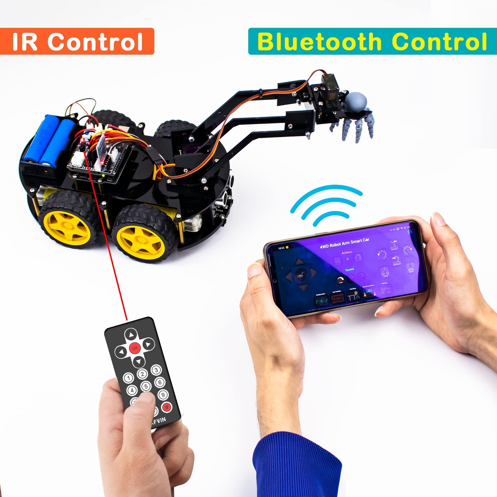 LAFVIN Mechanical 4WD Robot Arm Smart Car Kit – STEM/Graphical Programming Ro…