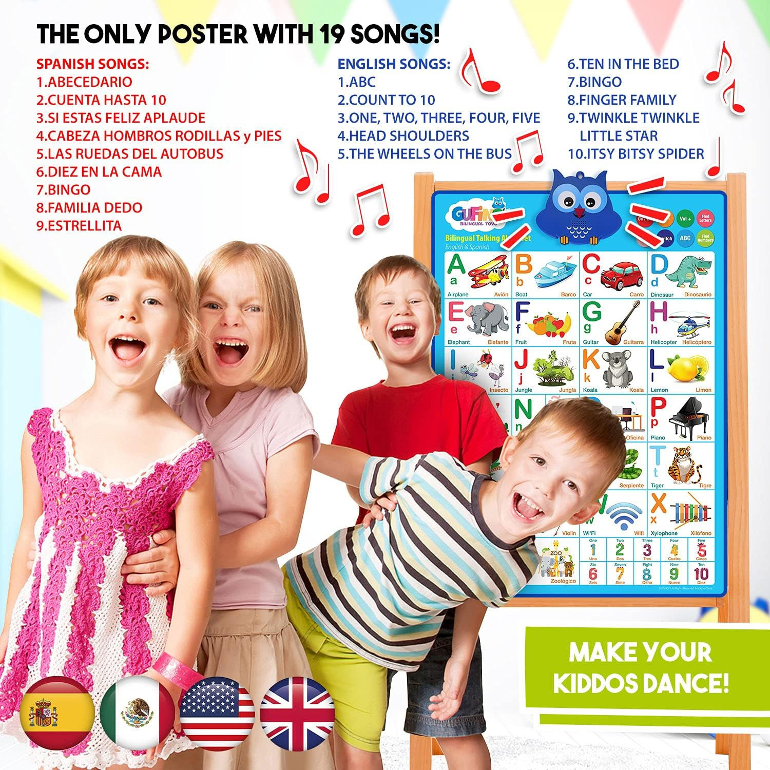 Alphabet Wall Chart – Bilingual Toys with Interactive Touch Buttons for Independ