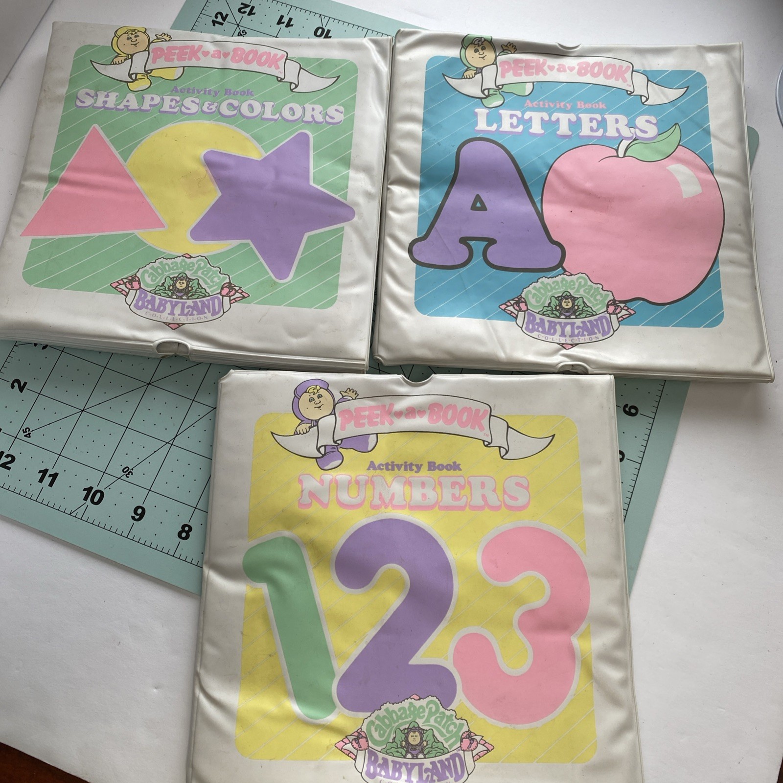 Vtg CPK Peek A Book Set Of 3 Soft Book Mats Letters Numbers Shapes/Colors 1987