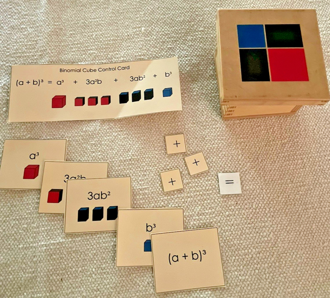 Montessori Binomial Cube w/ Equation and Control Cards for Math/Sensorial Shelf