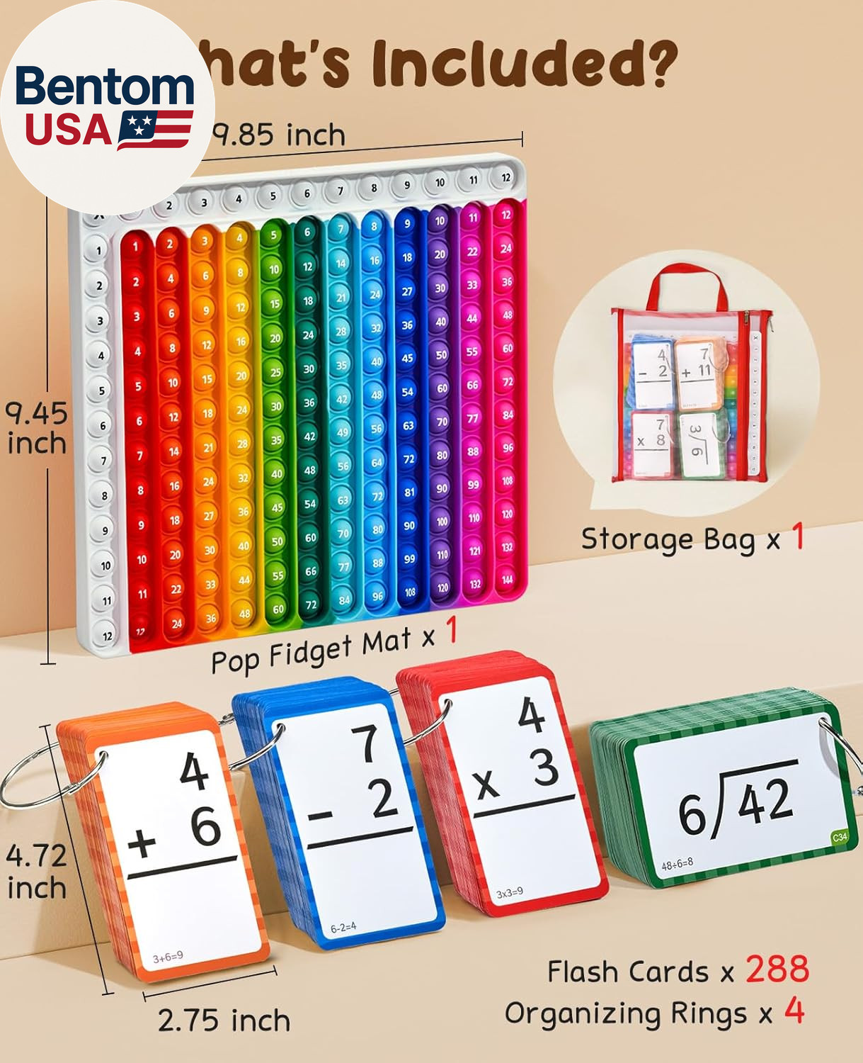 Math Flash Cards and Chart for Kids Ages 4-8, 288 Double-Sided Flash Cards for A