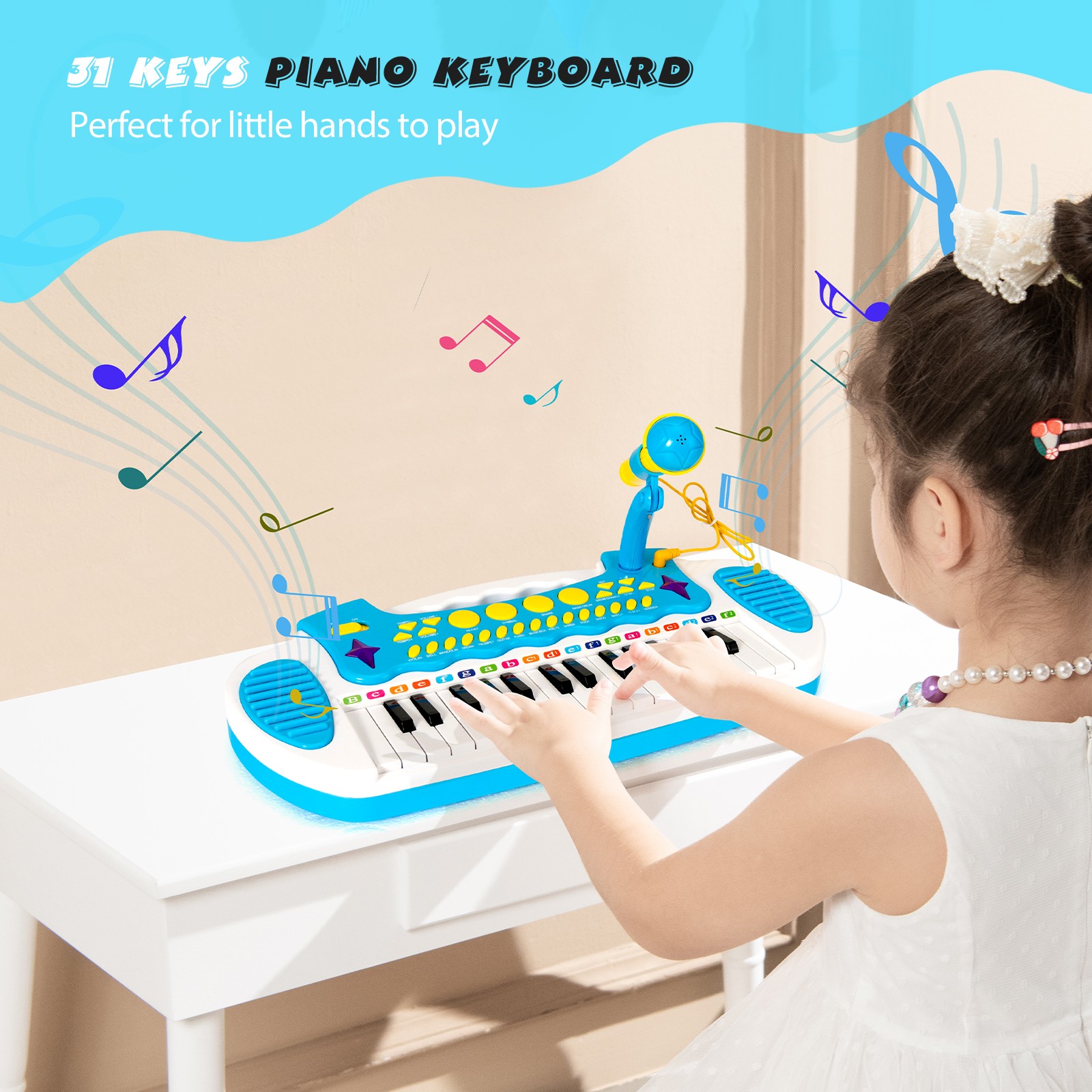 31-Key Kids Piano Stool Set Musical Instrument w/Clear Loudspeaker &Volume Level